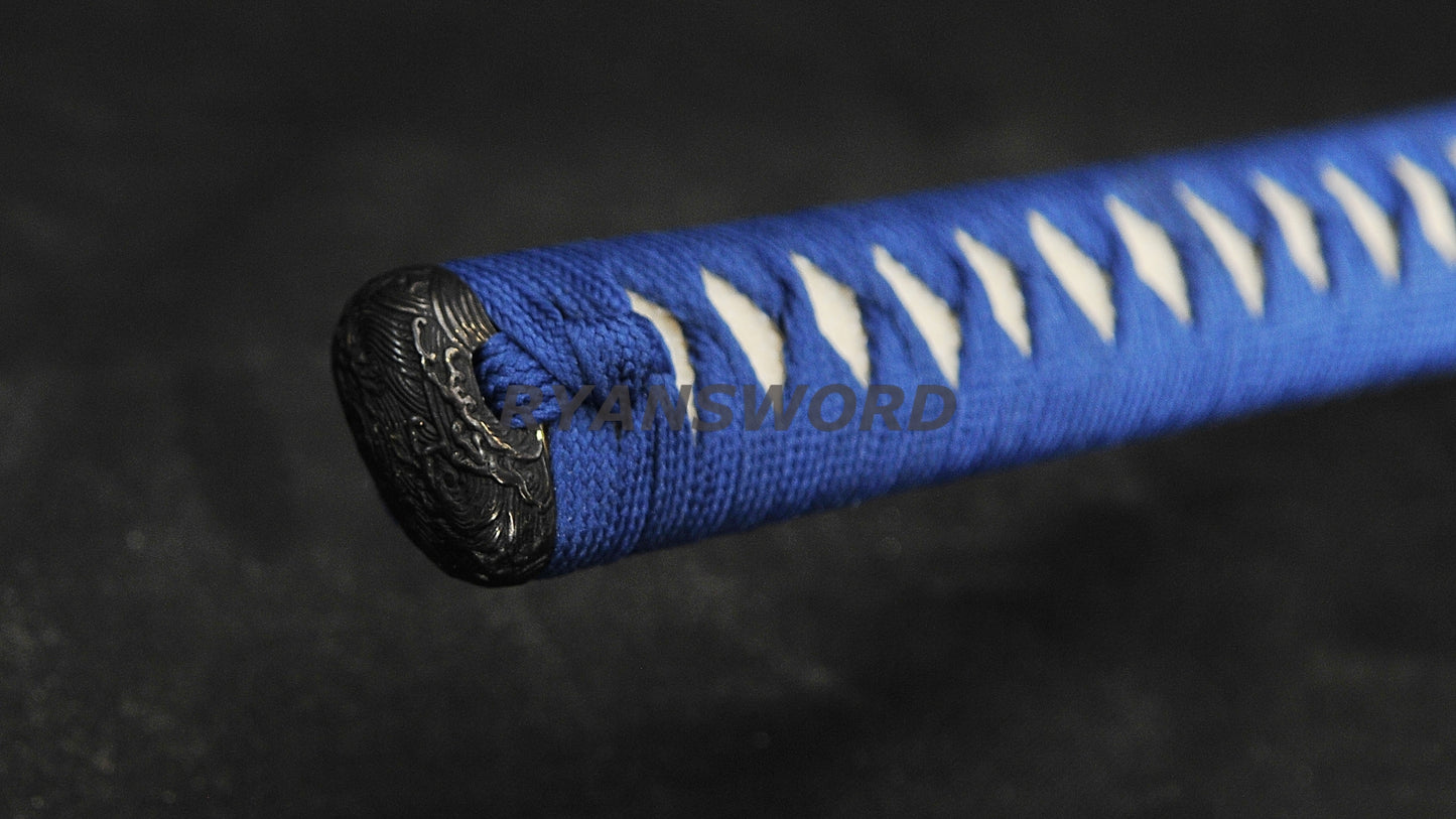 Katana 1095 High Carbon Steel Hand-Drawn Wave Saya Full tang sharp