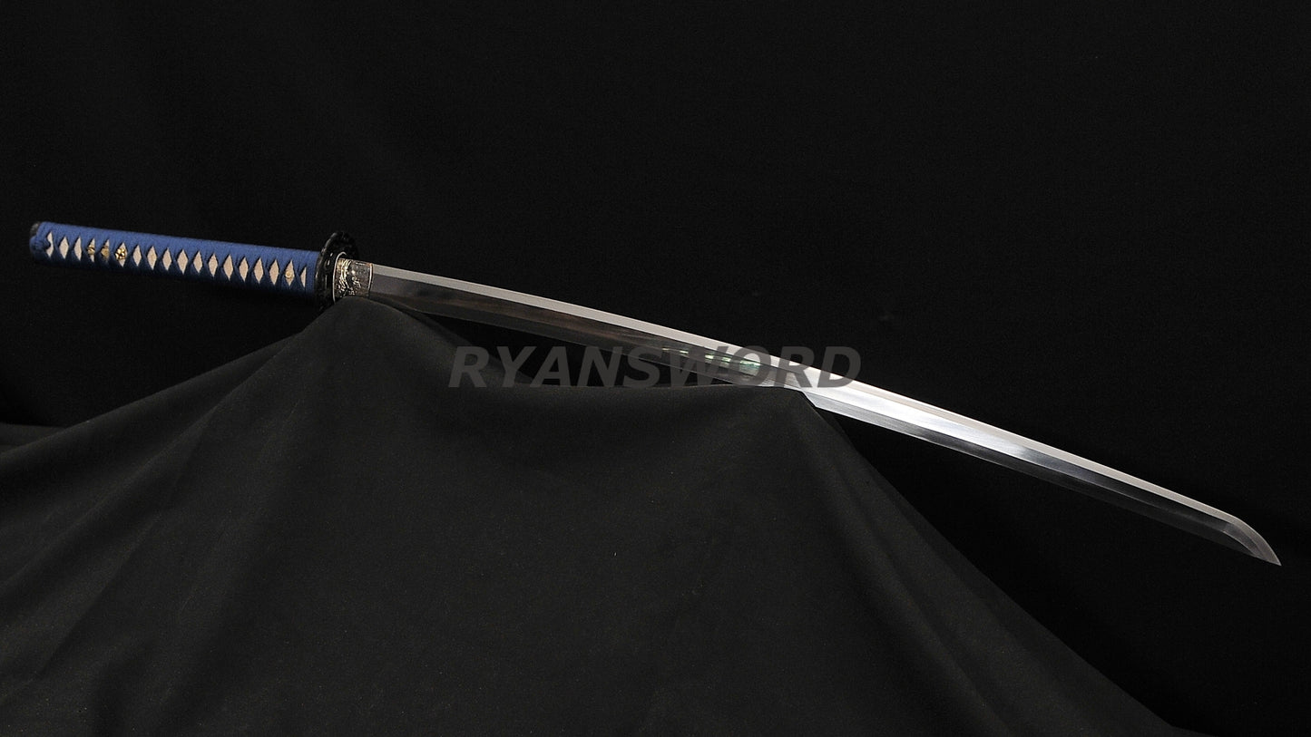 Katana 1095 High Carbon Steel Hand-Drawn Wave Saya Full tang sharp