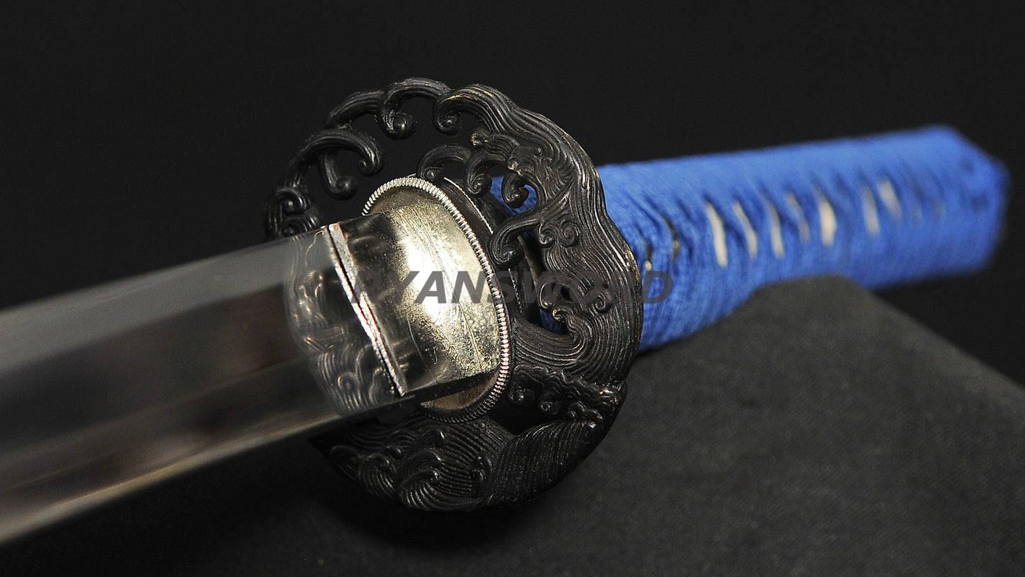 Katana 1095 High Carbon Steel Hand-Drawn Wave Saya Full tang sharp