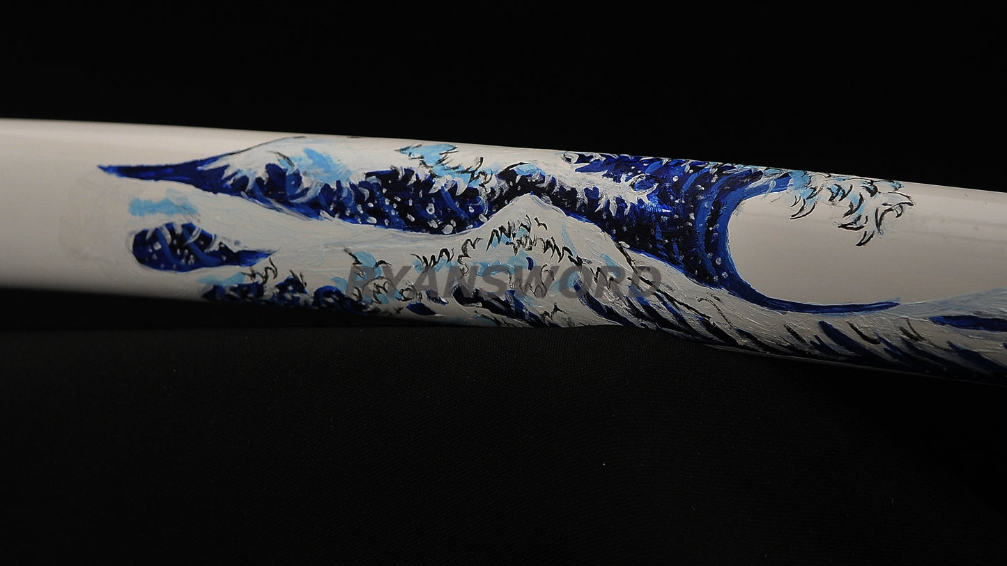 Katana 1095 High Carbon Steel Hand-Drawn Wave Saya Full tang sharp