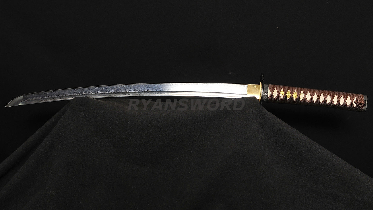 Razor Sharp Wakizashi Folded Steel Blade Iron Fittings Japanese swords