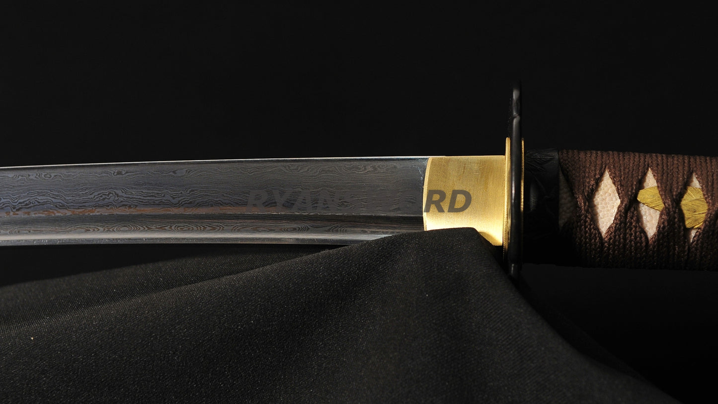 Razor Sharp Wakizashi Folded Steel Blade Iron Fittings Japanese swords
