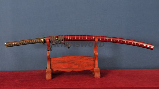 Choji Hamon Katana Koshi SORI 1095 Steel full tang sharp red saya