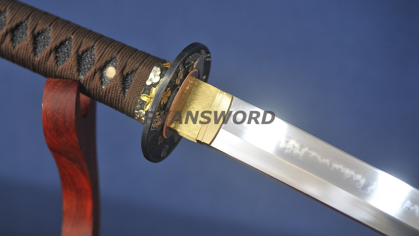 Choji Hamon Katana Koshi SORI 1095 Steel full tang sharp red saya