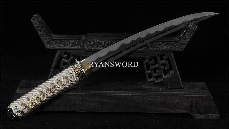 Tamahagane Tanto Moroha-Zukruri Double Edge Double Hamon Full Raykin Saya Top quality