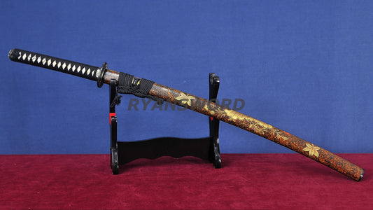 Katana 1095 Steel Hitatsura Hamon lacquer Painting Saya japanese sword full tang