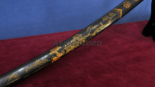 Katana 1095 Steel Choji Hamon Hazuya Polish lacquer Painting Saya full tang