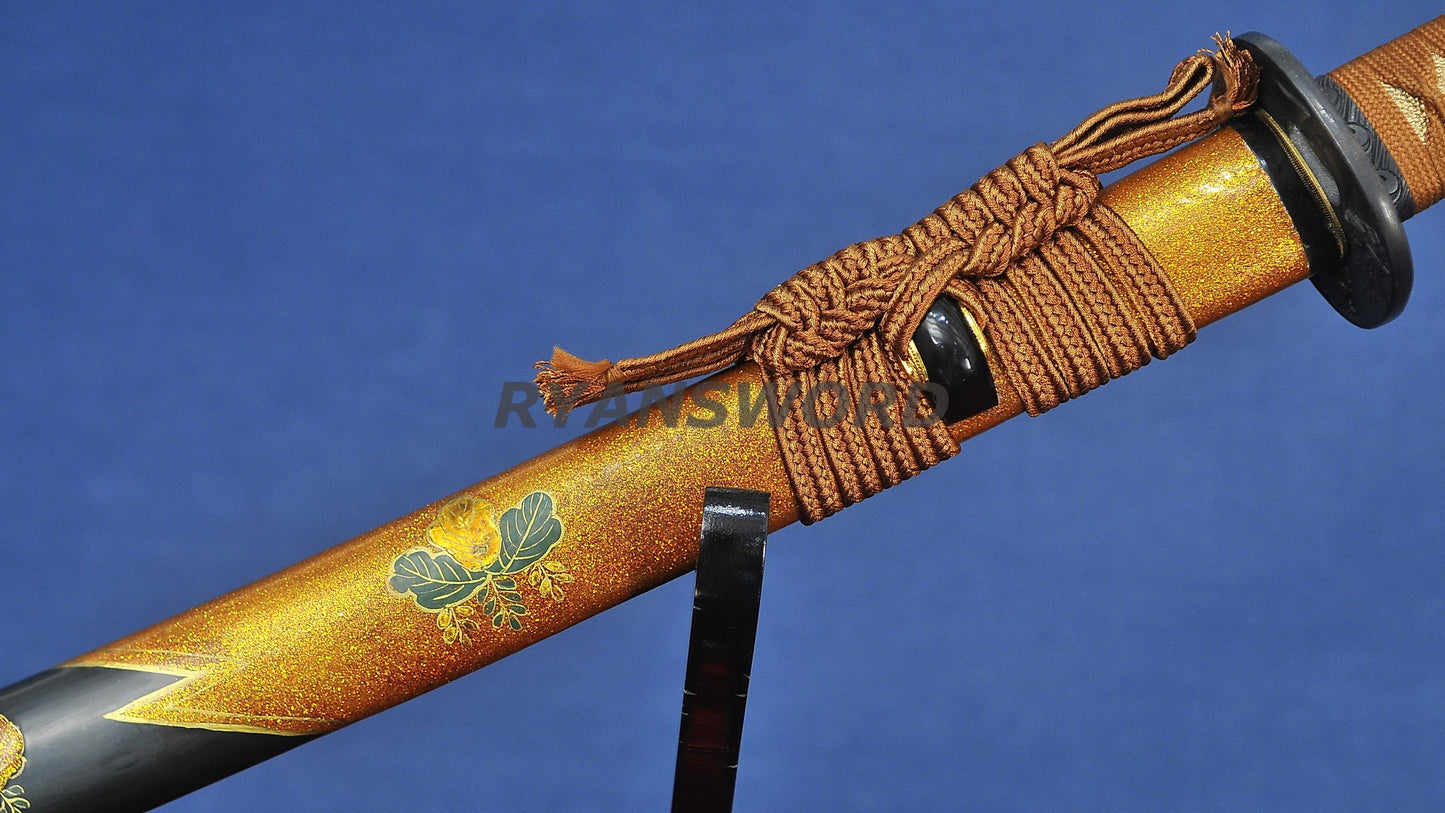Katana 1095 Steel Clay Tempered lacquer Painting Saya japanese sword full tang