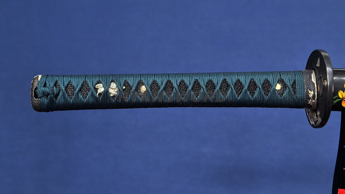 Katana Honsanmai Clay Tempered lacquer Painting Saya japanese sword full tang