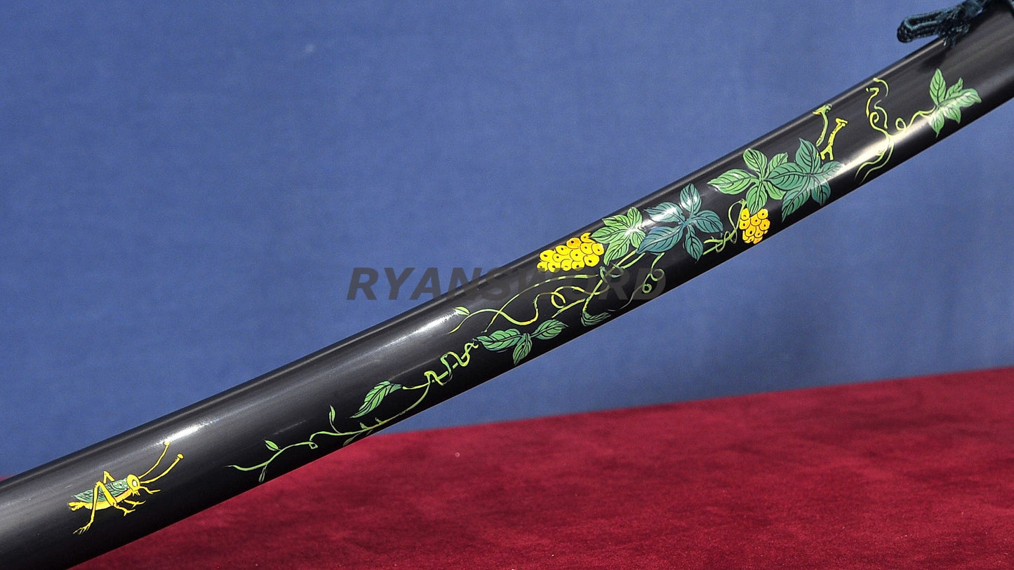Katana Honsanmai Clay Tempered lacquer Painting Saya japanese sword full tang