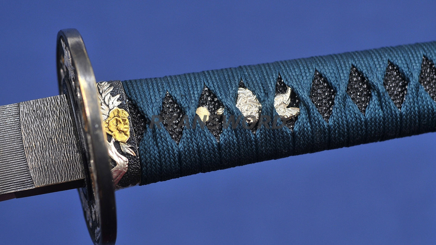 Katana Honsanmai Clay Tempered lacquer Painting Saya japanese sword full tang