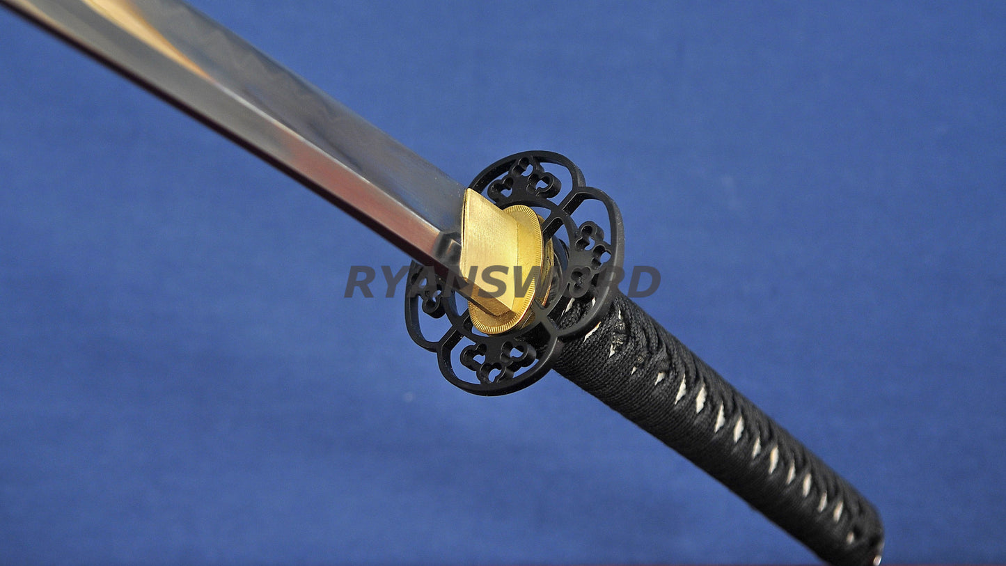 T10 Steel Clay Tempered Katana iron tsuba japanese sword full tang