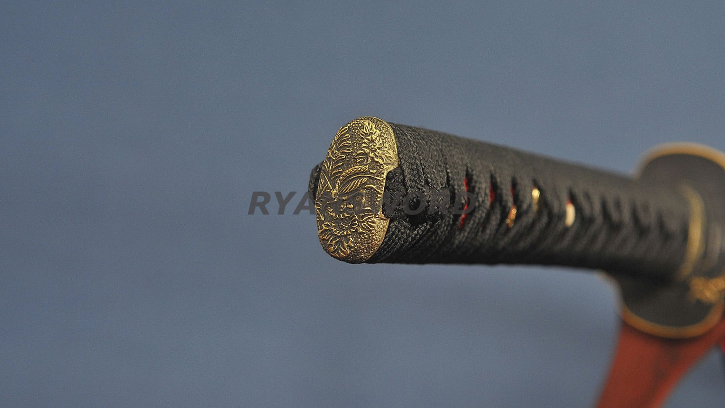 Katana Damascus Steel Mantis Theme Blade Tsuba full tang