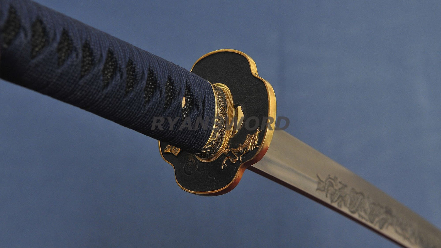 Katana 1095 High Carbon Steel Clay Tempered with Engraving sharp full tang