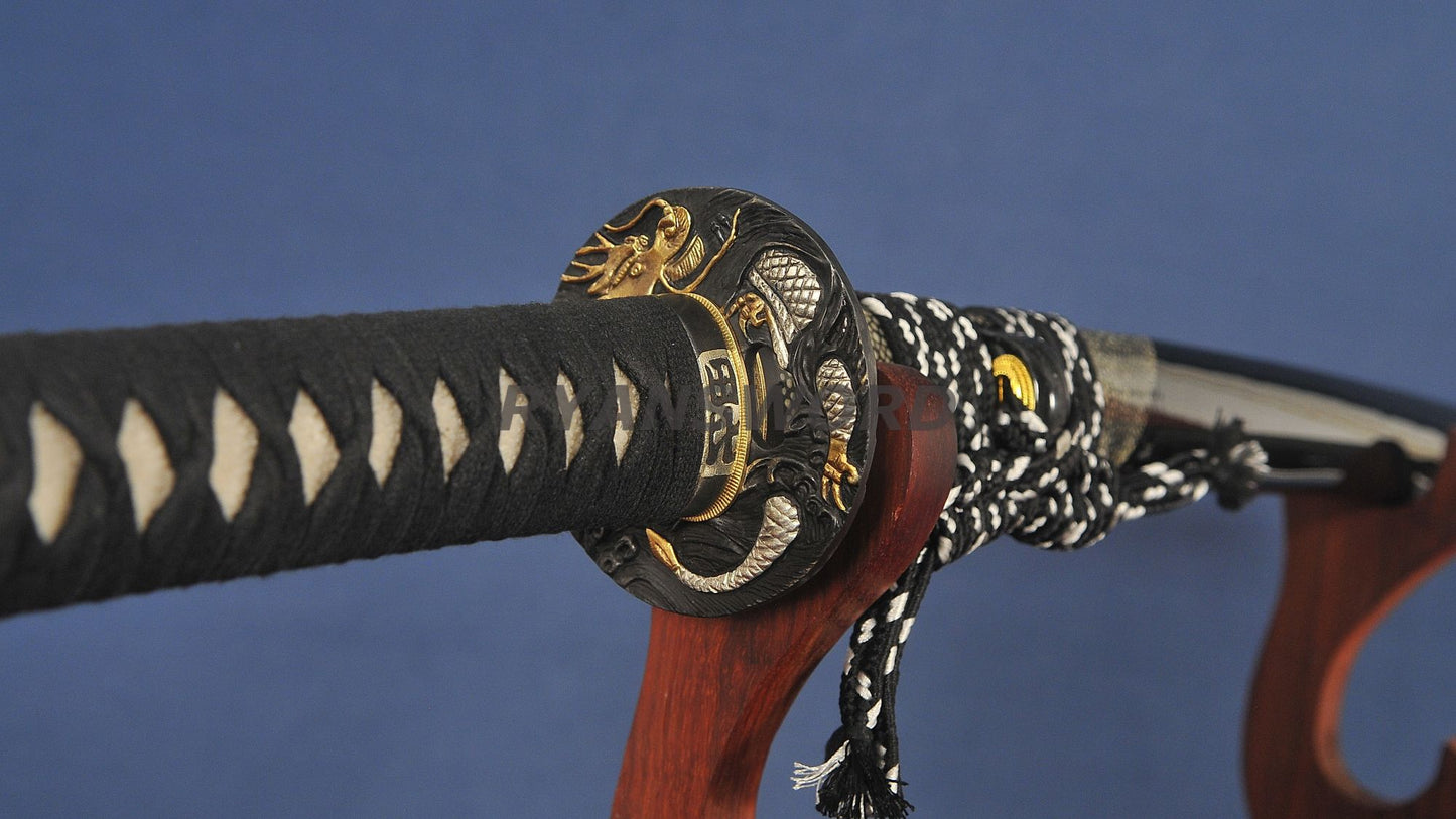Katana 1095 High Carbon Steel Clay Tempered with Engraving Full tang Ray skin saya