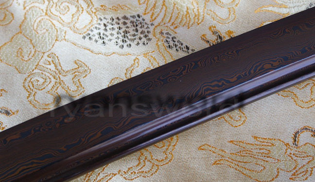 Damascus Blade with Red Folded Pattern Japanese samurai katana sword full tang