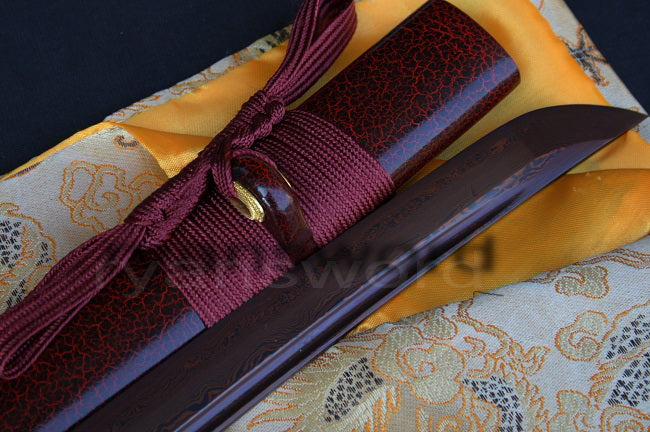 Damascus Blade with Red Folded Pattern Japanese samurai katana sword full tang