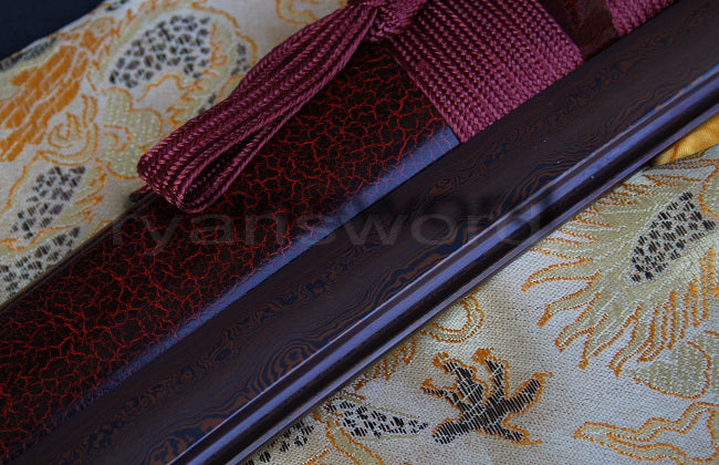 Damascus Blade with Red Folded Pattern Japanese samurai katana sword full tang