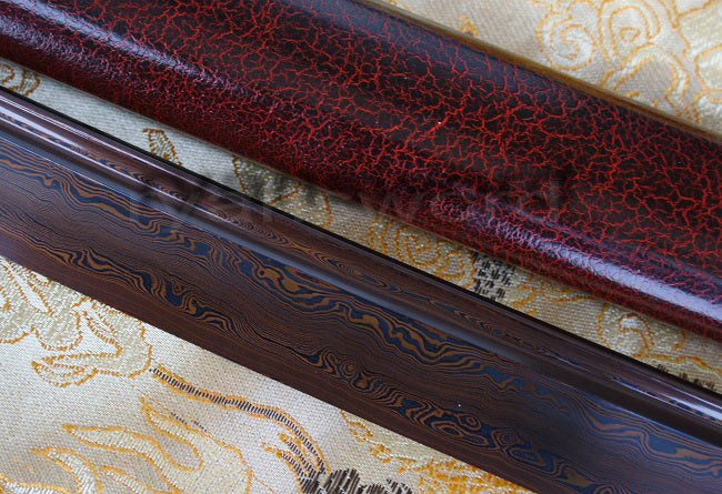 Damascus Blade with Red Folded Pattern Japanese samurai katana sword full tang