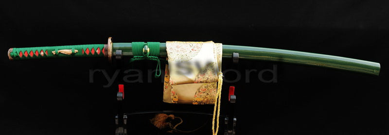 Damascus Blade with Red Folded Pattern Japanese samurai katana sword full tang