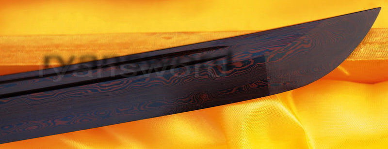 Damascus Blade with Red Folded Pattern Japanese samurai katana sword full tang
