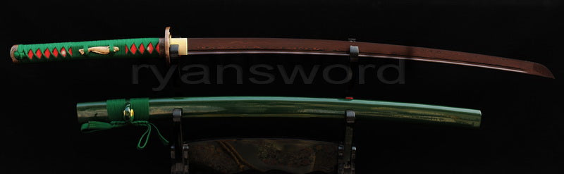 Damascus Blade with Red Folded Pattern Japanese samurai katana sword full tang