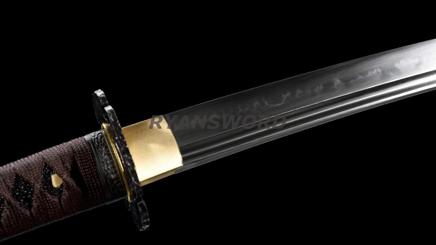 Wakizashi 1095 High Carbon Steel Clay Tempered full tang sharp japanese sword