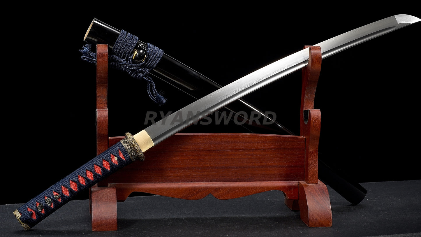 Wakizashi Folded Steel Japanese Sword Brass Tsuba Battle Ready Sharp