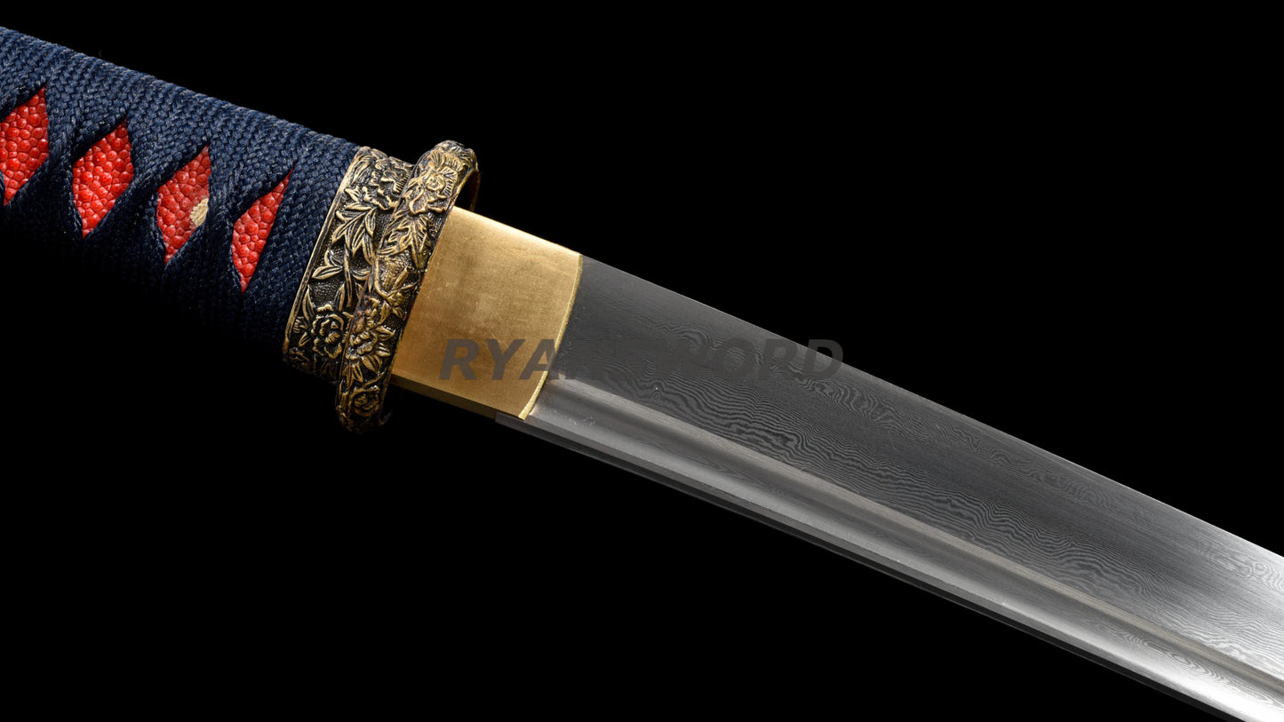 Wakizashi Folded Steel Japanese Sword Brass Tsuba Battle Ready Sharp