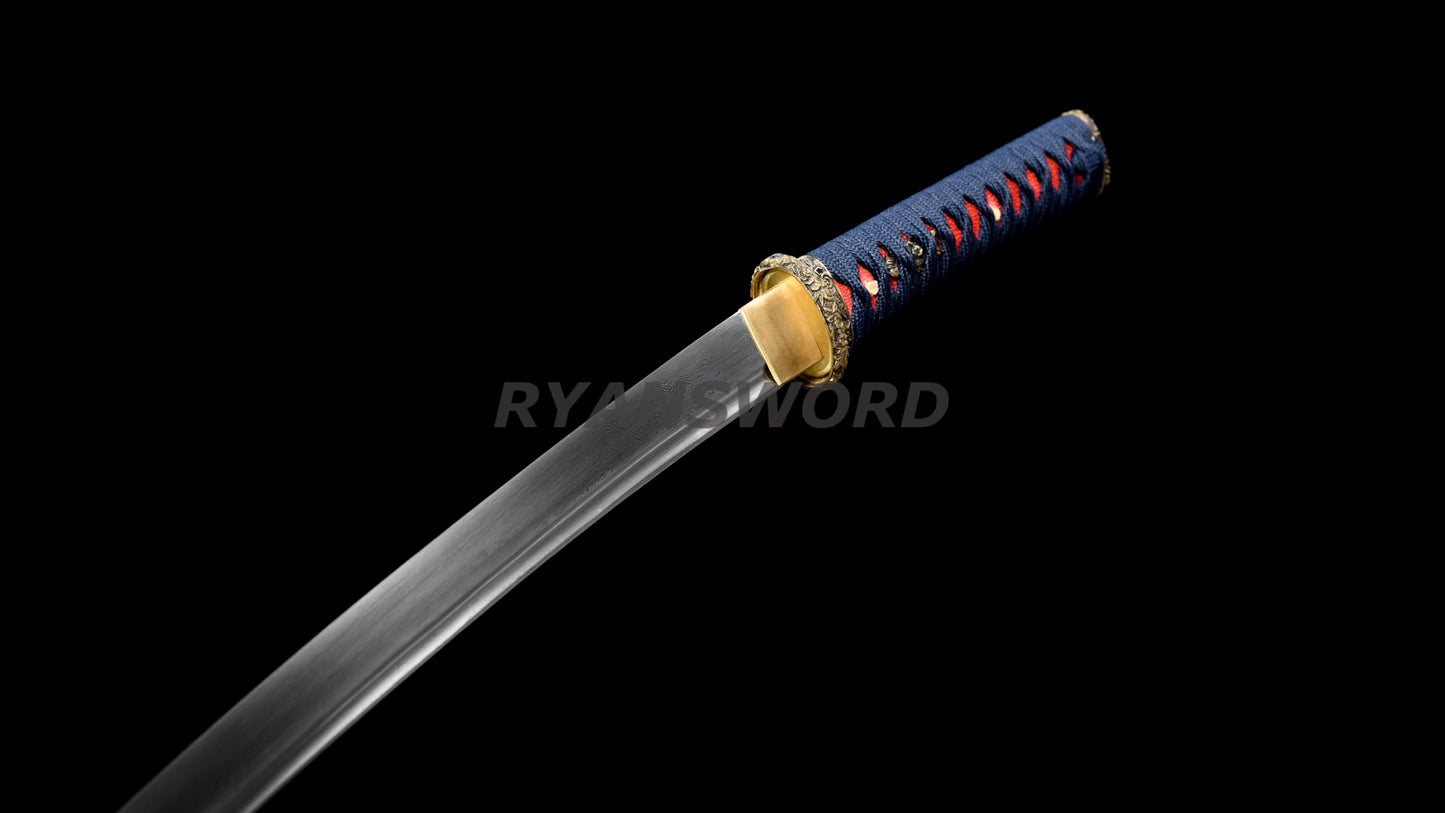 Wakizashi Folded Steel Japanese Sword Brass Tsuba Battle Ready Sharp