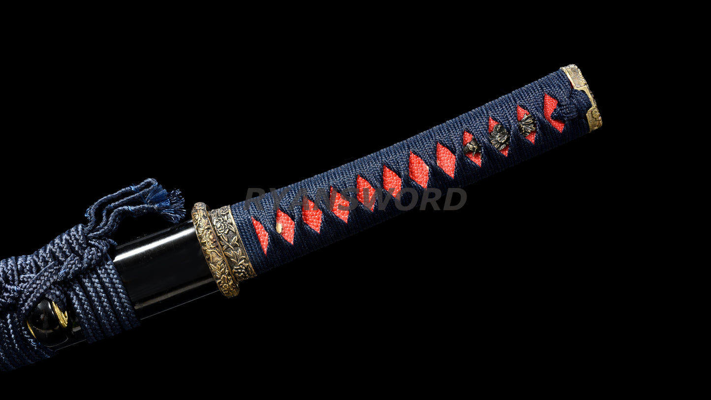 Wakizashi Folded Steel Japanese Sword Brass Tsuba Battle Ready Sharp