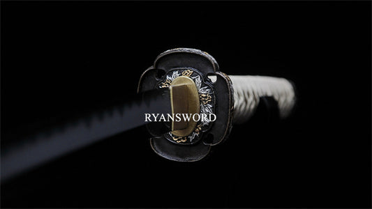 Tachi Japanese Sword 1095 High Carbon Steel Clay Tempered Ebony Saya Copper Tsuba