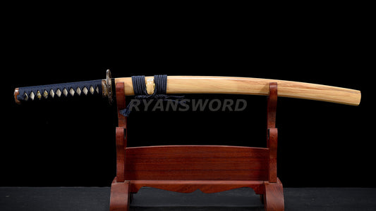 Wakizashi Damascus Folded Steel Blade Copper Eagle Tsuba Sharp full tang