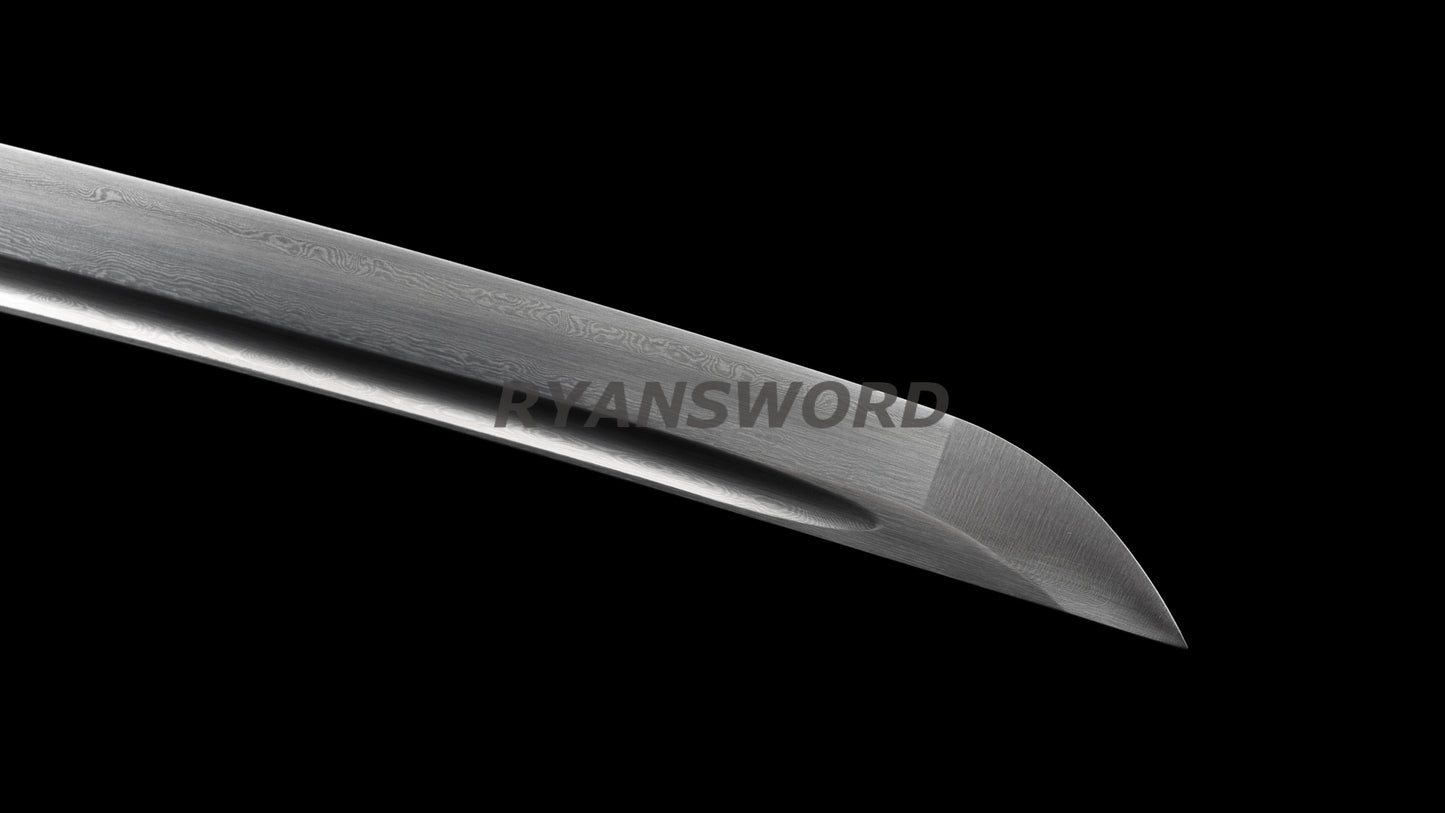 Wakizashi Damascus Folded Steel Blade Copper Eagle Tsuba Sharp full tang