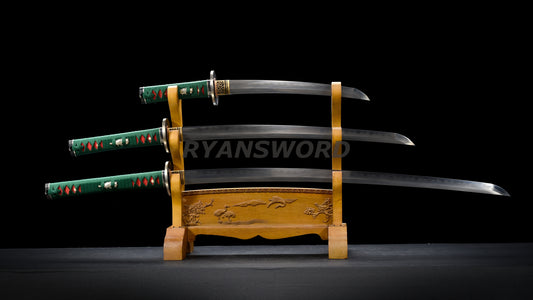 Japanese Sword Set Katana+Wakizashi+Tanto Honsanmai Rayskin Saya Copper Fittings
