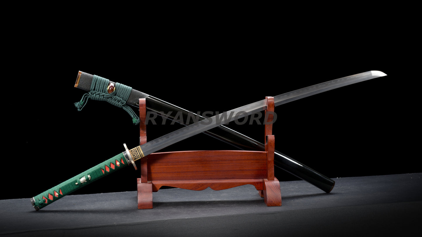 Japanese Sword Set Katana+Wakizashi+Tanto Honsanmai Rayskin Saya Copper Fittings