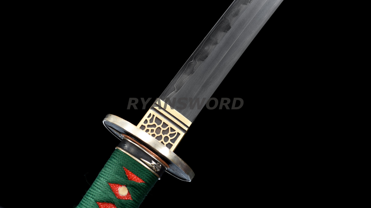 Japanese Sword Set Katana+Wakizashi+Tanto Honsanmai Rayskin Saya Copper Fittings