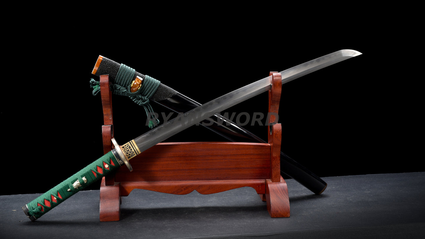 Japanese Sword Set Katana+Wakizashi+Tanto Honsanmai Rayskin Saya Copper Fittings
