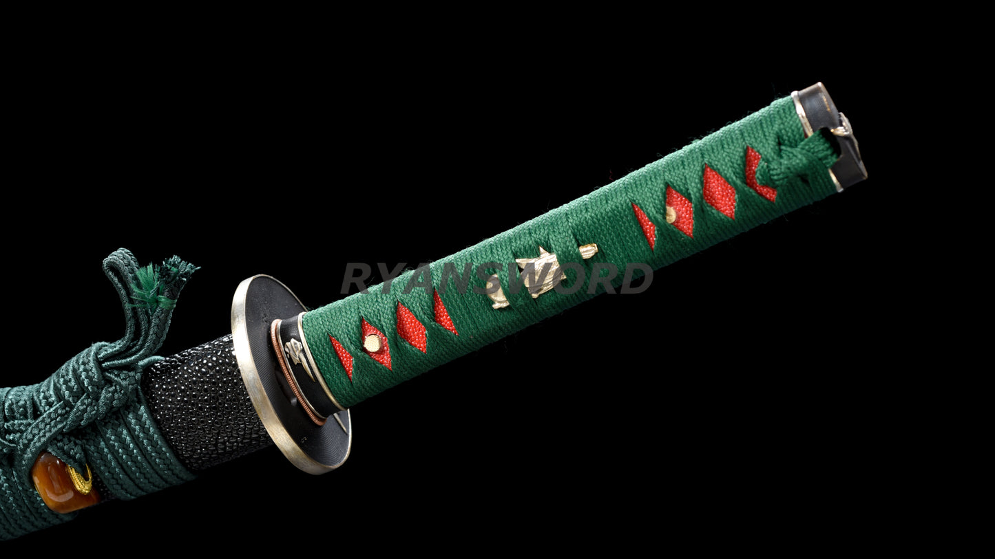 Japanese Sword Set Katana+Wakizashi+Tanto Honsanmai Rayskin Saya Copper Fittings