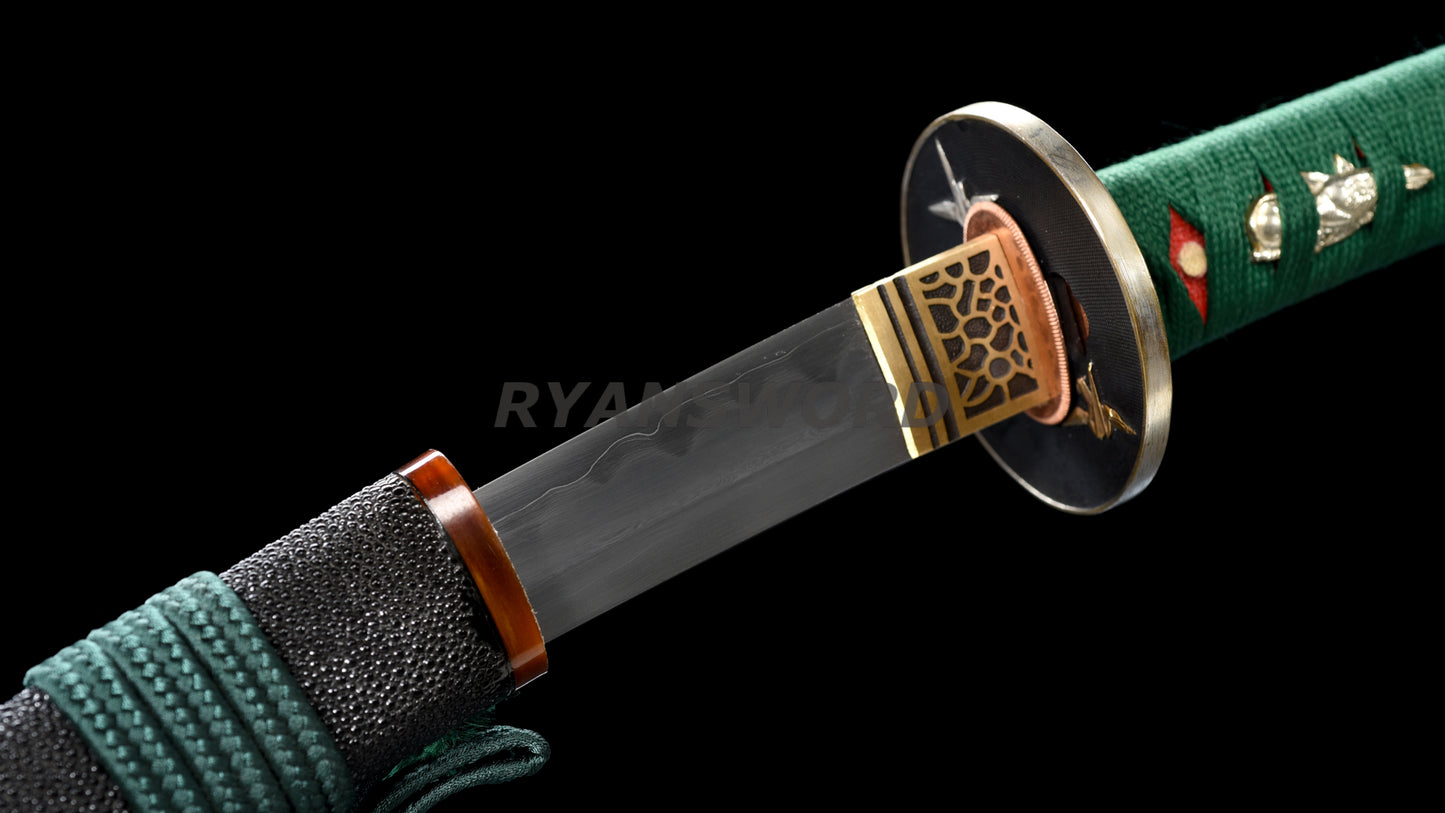Japanese Sword Set Katana+Wakizashi+Tanto Honsanmai Rayskin Saya Copper Fittings