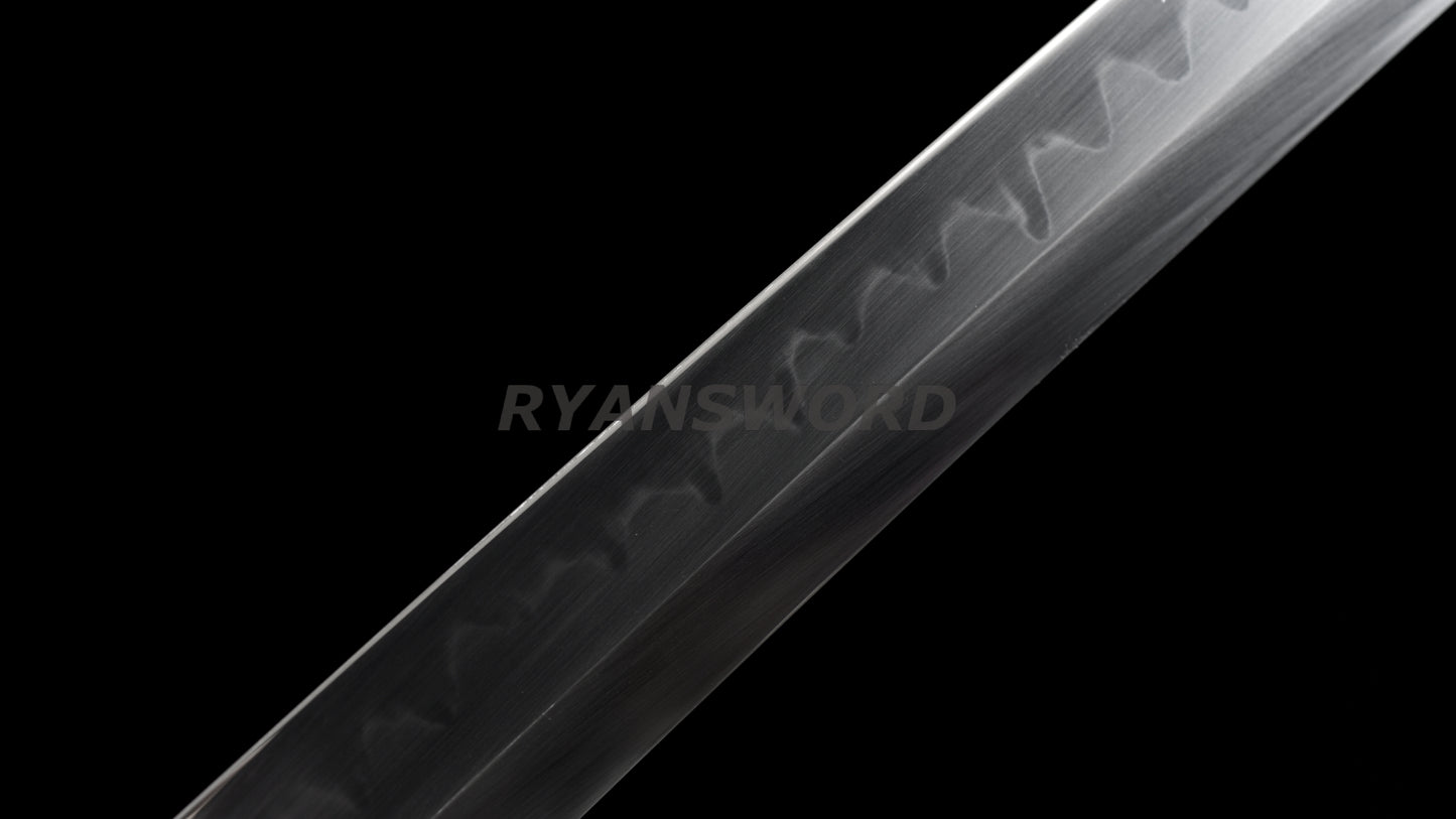 Katana Japanese Sword Shirasaya 1095 Steel Clay Tempered Mirrorlike Bright Blade