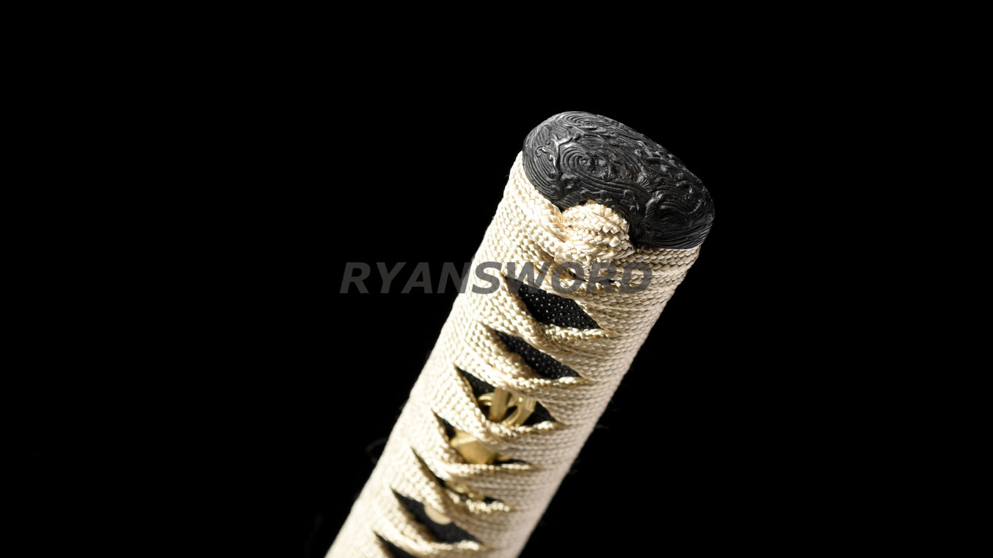 Wakizashi 1095 Carbon Steel Clay Tempered Iron Tsuba full tang sharp