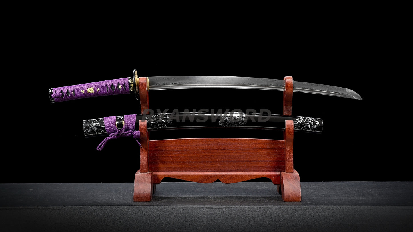 Folded Steel Wakizashi Iron Tsuba Sharp full tang japanese sword sharp