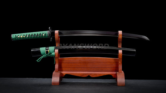 Black Blade Folded Steel Wakizashi Iron Tsuba Sharp full tang
