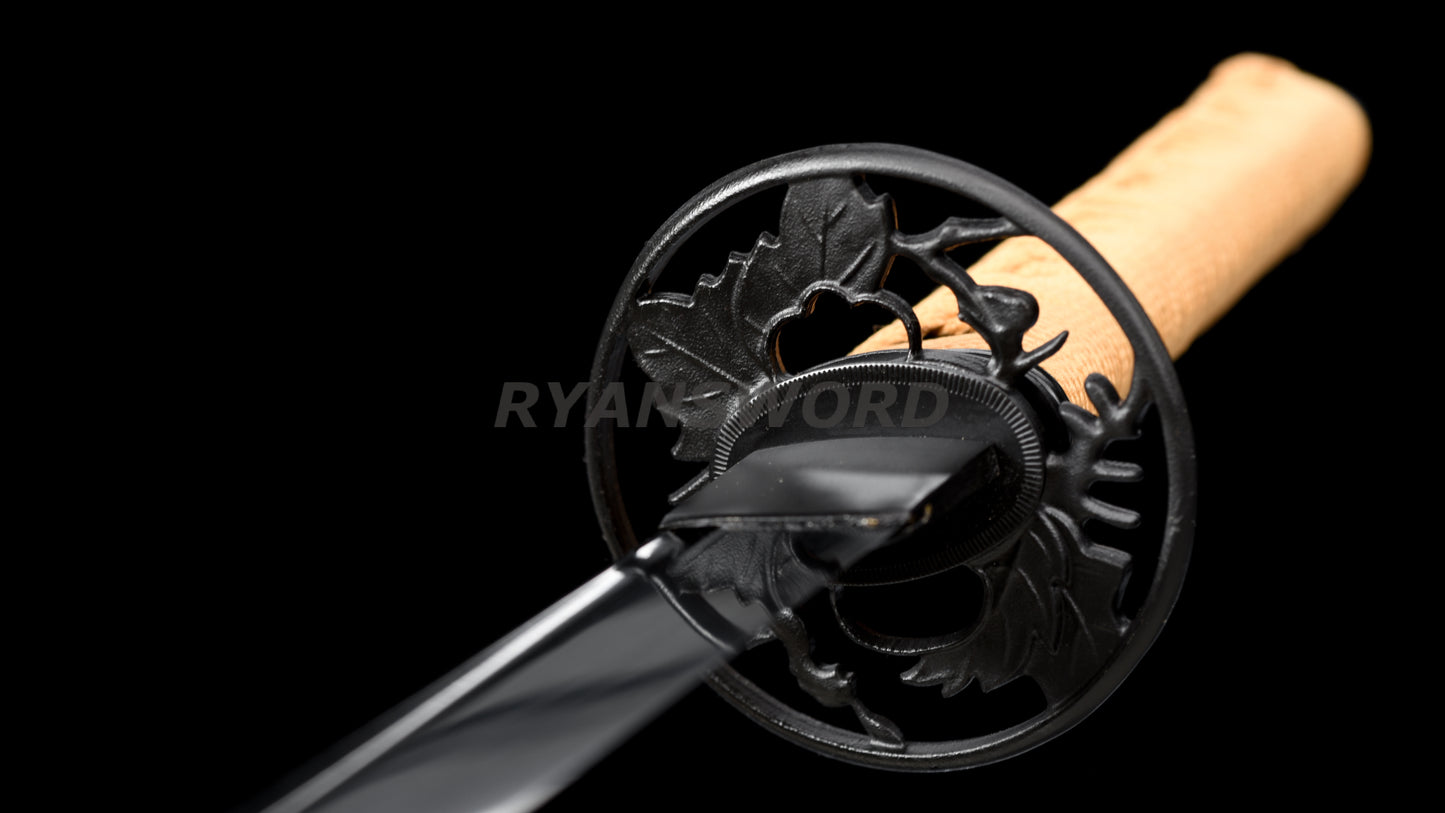 Wakizashi 1095 high Carbon Steel Black Blade Iron Tsuba full tang
