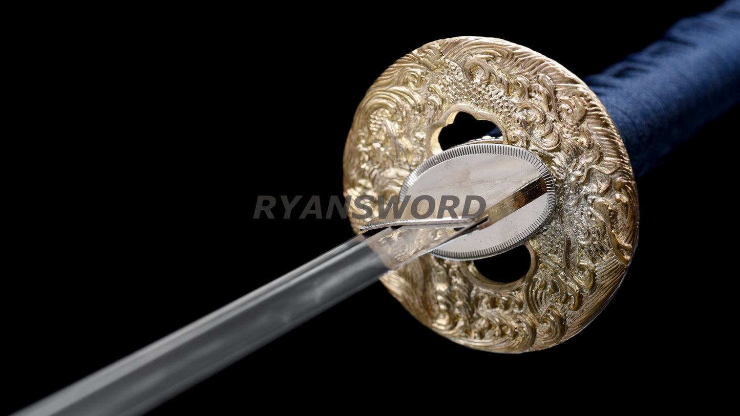 Japanese Wakizashi Silver Tsuba Honsanmai Clay Tempered Unokubi-Zukuri Blade Battle Ready