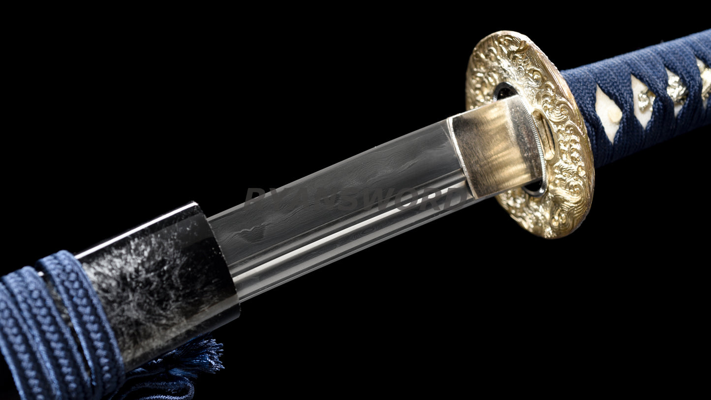 Japanese Wakizashi Silver Tsuba Honsanmai Clay Tempered Unokubi-Zukuri Blade Battle Ready