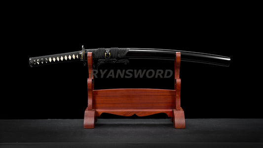 Clay Tempered Wakizashi 1095 Carbon Steel Blade Rayskin Saya full tang sharp