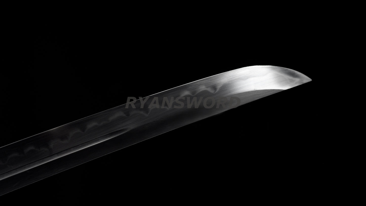 Clay Tempered Wakizashi 1095 Carbon Steel Blade Rayskin Saya full tang sharp