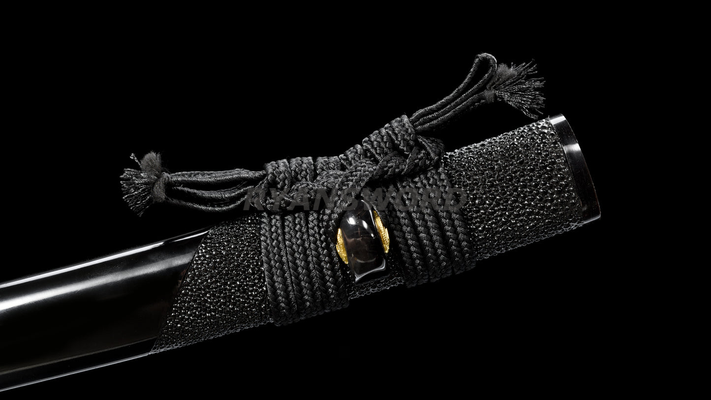 Clay Tempered Wakizashi 1095 Carbon Steel Blade Rayskin Saya full tang sharp